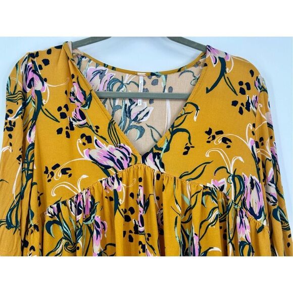 Free People size Small Bella Printed Tunic/ Mini Dress in Yellow Floral - Picture 8 of 16